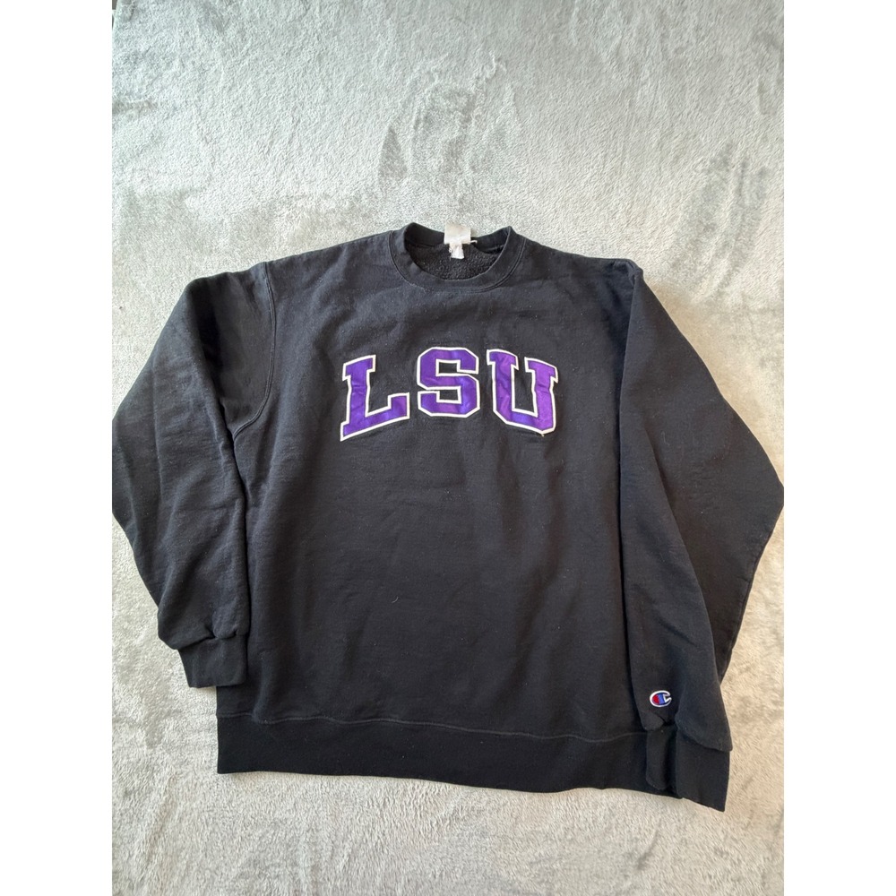 Champion Sweatshirt Mens XL Black LSU Tigers Eco Fleece Crewneck